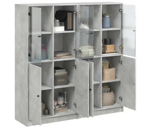 Knygų Spinta Su Durelėmis, Betono Pilka, 136X37X142cm Mediena