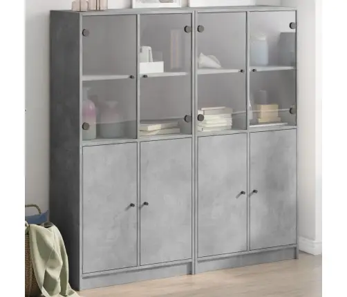 Knygų Spinta Su Durelėmis, Betono Pilka, 136X37X142cm Mediena