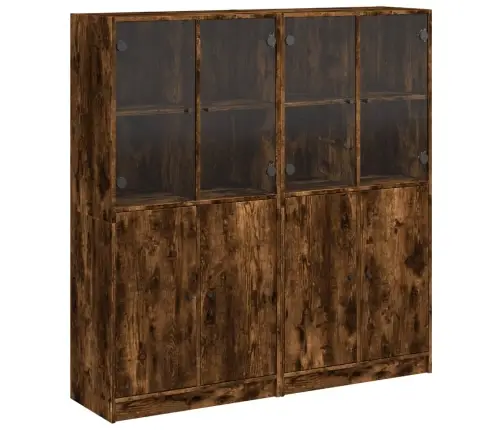 Knygų Spinta Su Durelėmis, Dūminė Ąžuolo, 136X37X142cm Mediena