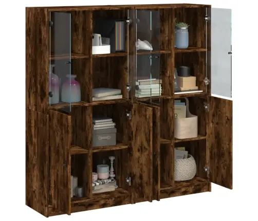 Knygų Spinta Su Durelėmis, Dūminė Ąžuolo, 136X37X142cm Mediena