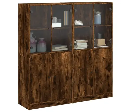 Knygų Spinta Su Durelėmis, Dūminė Ąžuolo, 136X37X142cm Mediena