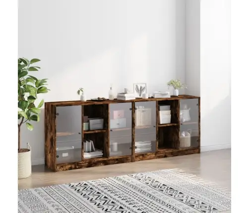 Knygų Spinta Su Durelėmis, Dūminė Ąžuolo, 204X37X75cm Mediena