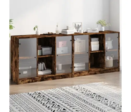 Knygų Spinta Su Durelėmis, Dūminė Ąžuolo, 204X37X75cm Mediena