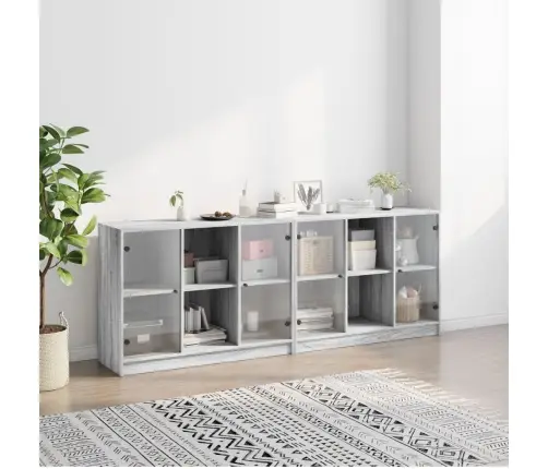 Knygų Spinta Su Durelėmis, Pilka Ąžuolo, 204X37X75cm Mediena