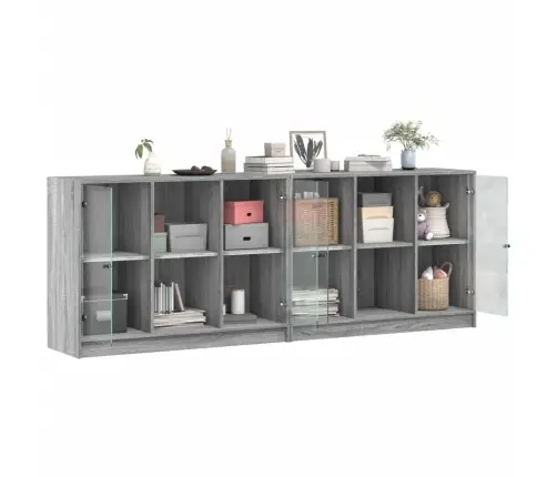 Knygų Spinta Su Durelėmis, Pilka Ąžuolo, 204X37X75cm Mediena