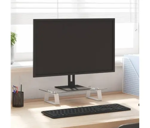 Monitora Statīvs, 40X20X8 Cm, Balts, Rūdīts Stikls, Metāls Vidaxl
