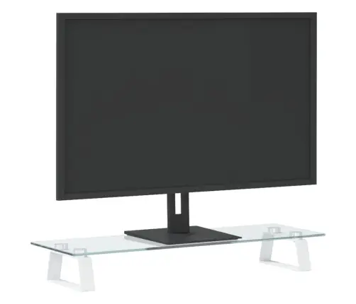Monitora Statīvs, 60X20X8 Cm, Balts, Rūdīts Stikls, Metāls Vidaxl