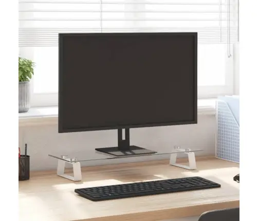 Monitora Statīvs, 60X20X8 Cm, Balts, Rūdīts Stikls, Metāls Vidaxl