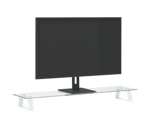 Monitora Statīvs, 80X20X8 Cm, Balts, Rūdīts Stikls, Metāls Vidaxl