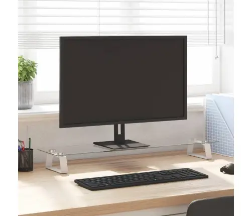 Monitora Statīvs, 80X20X8 Cm, Balts, Rūdīts Stikls, Metāls Vidaxl