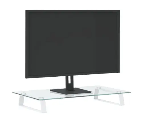 Monitora Statīvs, 60X35X8 Cm, Balts, Rūdīts Stikls, Metāls Vidaxl