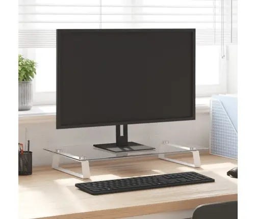 Monitora Statīvs, 60X35X8 Cm, Balts, Rūdīts Stikls, Metāls Vidaxl