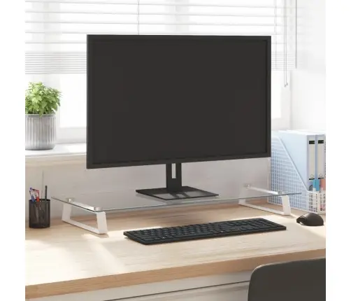 Monitoriaus Stovas, Baltas, 80X35X8cm Stiklas Ir Metalas