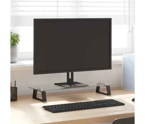 Monitoriaus Stovas, Juodas, 60X20X8cm Stiklas Ir Metalas