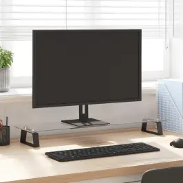 Monitora Statīvs, 80X20X8 Cm, Melns, Rūdīts Stikls, Metāls Vidaxl