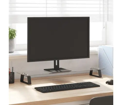 Monitora Statīvs, 80X20X8 Cm, Melns, Rūdīts Stikls, Metāls Vidaxl