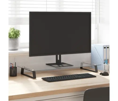 Monitora Statīvs, 80X35X8 Cm, Melns, Rūdīts Stikls, Metāls Vidaxl