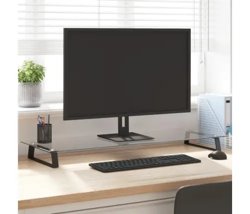 Monitora Statīvs, 100X35X8 Cm, Melns, Rūdīts Stikls, Metāls Vidaxl