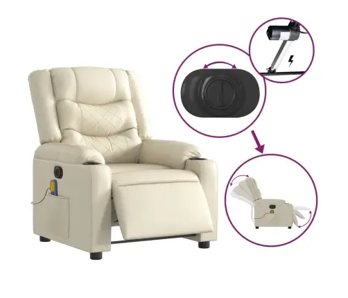 Elektrinis Atlošiamas Masažinis Krėslas, Kreminis, Dirbtinė Oda