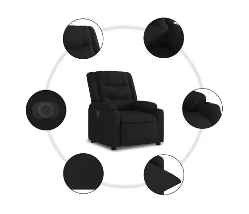 Elektrisks Atpūtas Krēsls, Paceļams, Atgāžams, Melns Audums Vidaxl