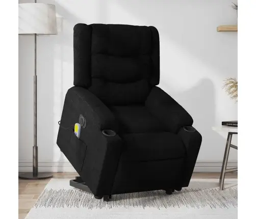 Elektrisks Masāžas Krēsls, Paceļams, Atgāžams, Melns Audums Vidaxl