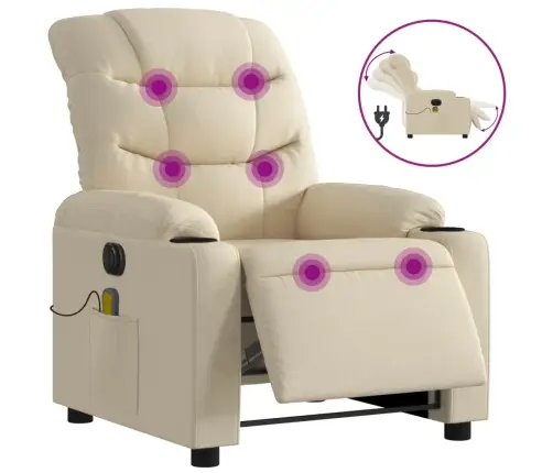 Elektrisks Masāžas Krēsls, Atgāžams, Krēmkrāsas Audums Vidaxl