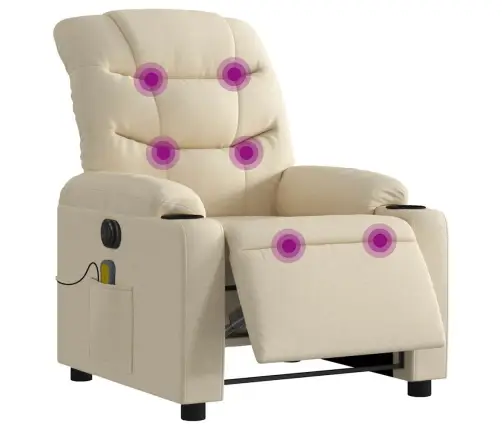 Elektrisks Masāžas Krēsls, Atgāžams, Krēmkrāsas Audums Vidaxl