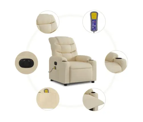 Elektrisks Masāžas Krēsls, Atgāžams, Krēmkrāsas Audums Vidaxl