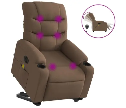 Elektrisks Masāžas Krēsls, Paceļams, Atgāžams, Brūns Audums Vidaxl