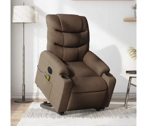 Elektrisks Masāžas Krēsls, Paceļams, Atgāžams, Brūns Audums Vidaxl