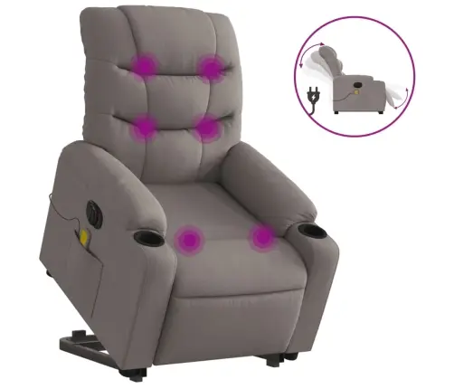 Elektrisks Masāžas Krēsls, Paceļams, Pelēkbrūns Audums Vidaxl