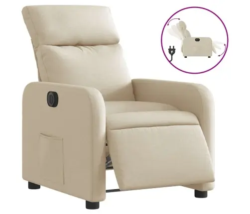 Elektrisks Atpūtas Krēsls, Atgāžams, Krēmkrāsas Audums Vidaxl