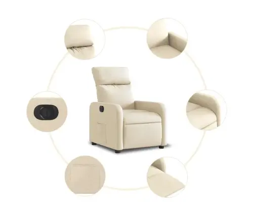 Elektrisks Atpūtas Krēsls, Atgāžams, Krēmkrāsas Audums Vidaxl