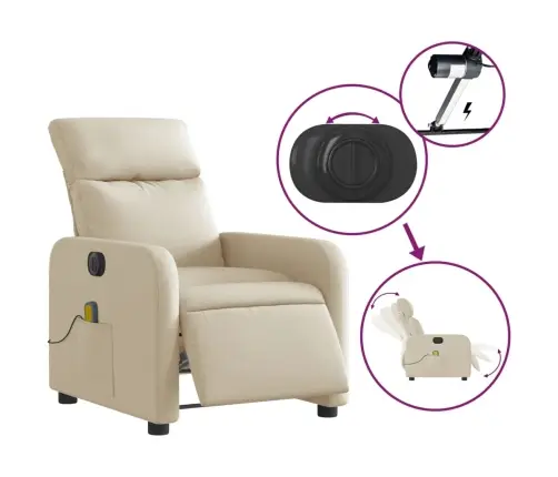 Elektrisks Masāžas Krēsls, Atgāžams, Krēmkrāsas Audums Vidaxl