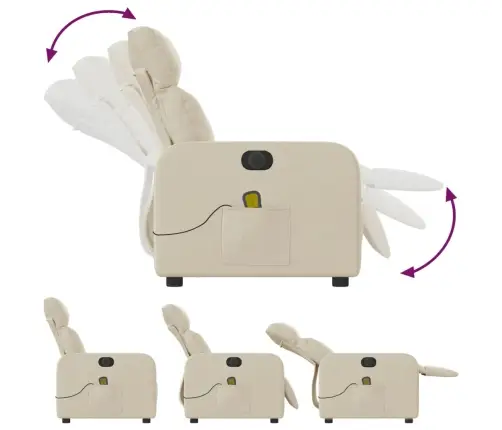 Elektrisks Masāžas Krēsls, Atgāžams, Krēmkrāsas Audums Vidaxl