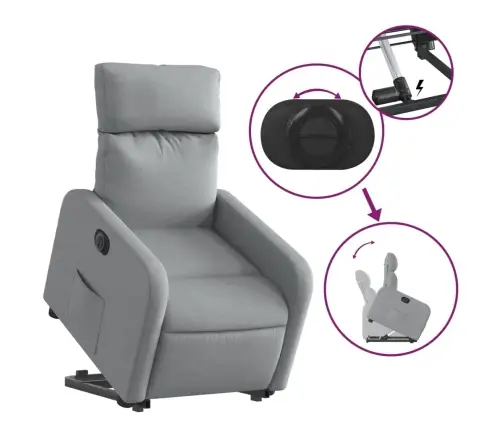 Elektrisks Atpūtas Krēsls Paceļams/Atgāžams Gaiši Pelēks Audums Vidaxl