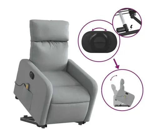 Elektriline Püsti Tõusmist Toetav Massaažitool, Helehall Kangas