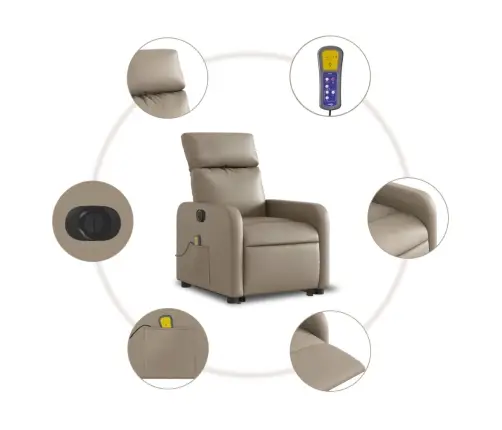 Elektrisks Masāžas Krēsls Paceļams Kapučīno Krāsas Mākslīgā Āda Vidaxl