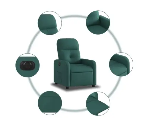 Elektrisks Atpūtas Krēsls, Atgāžams, Tumši Zaļš Audums Vidaxl