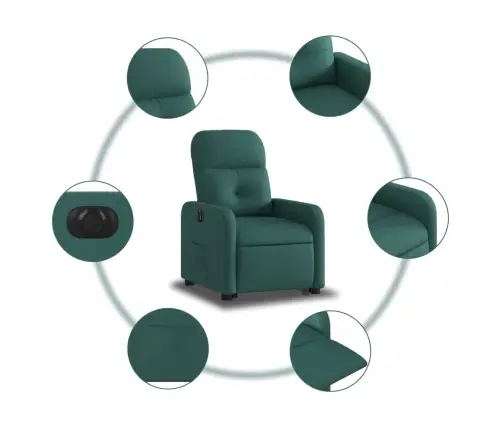 Elektrisks Atpūtas Krēsls, Paceļams/Atgāžams, Tumši Zaļš Audums Vidaxl