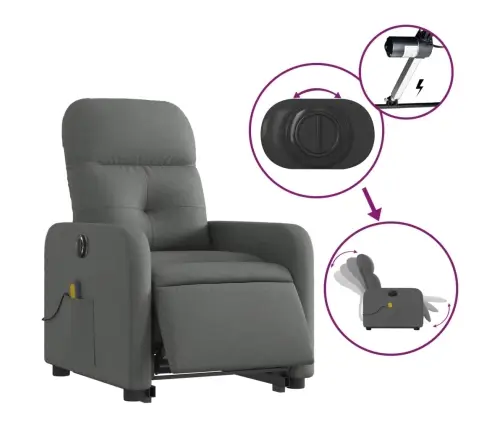 Elektrisks Masāžas Krēsls, Paceļams, Atgāžams, Pelēks Audums Vidaxl