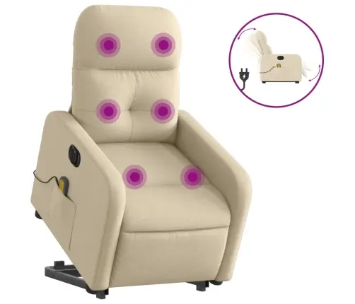 Elektrisks Masāžas Krēsls, Paceļams, Krēmkrāsas Audums Vidaxl