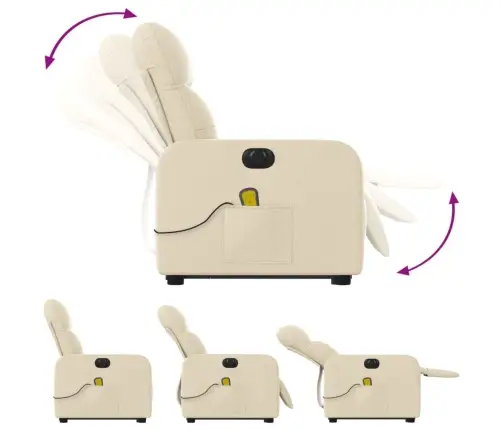 Elektrisks Masāžas Krēsls, Paceļams, Krēmkrāsas Audums Vidaxl