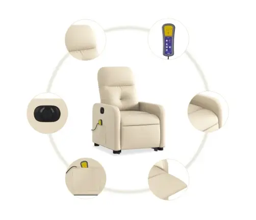 Elektrisks Masāžas Krēsls, Paceļams, Krēmkrāsas Audums Vidaxl