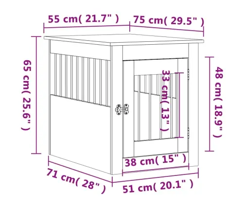Suņu Būris, Betona Pelēks, 55X75X65 Cm, Inženierijas Koks Vidaxl
