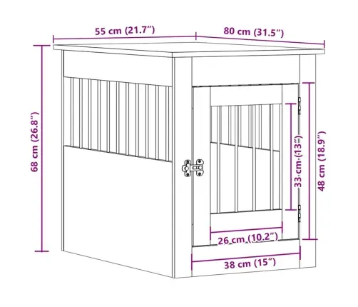 Narvas Šunims, Rudas Ąžuolo, 55X80X68cm Apdirbta Mediena