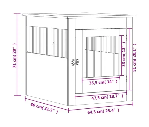 Narvas Šunims, Dūminio Ąžuolo, 64,5X80X71cm Apdirbta Mediena