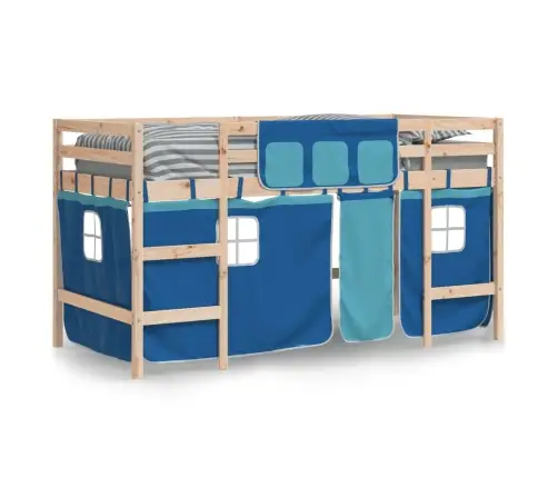 Laste Kõrge Voodi Kardinatega, Sinine, 80X200 cm Männipuit