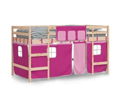 Bērnu Gulta Ar Aizkariem, Rozā, 80X200 Cm, Priedes Masīvkoks Vidaxl