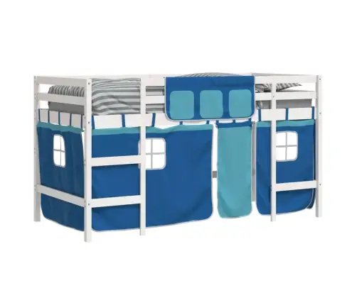 Aukšta Vaikiška Lova Su Užuolaidomis, Mėlyna, 80X200cm Pušis